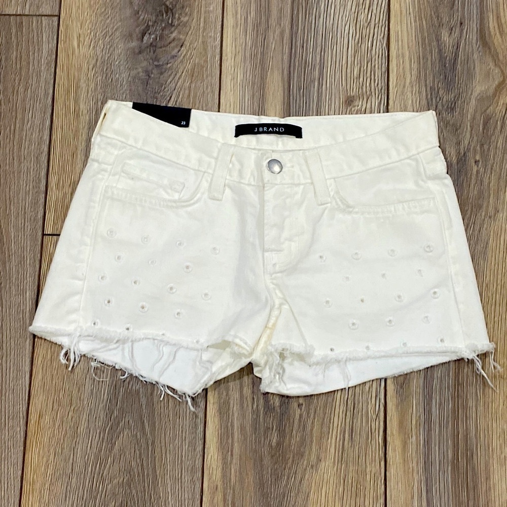 J BRAND Shorts White Eyelet Denim Jean Raw Edge NWT